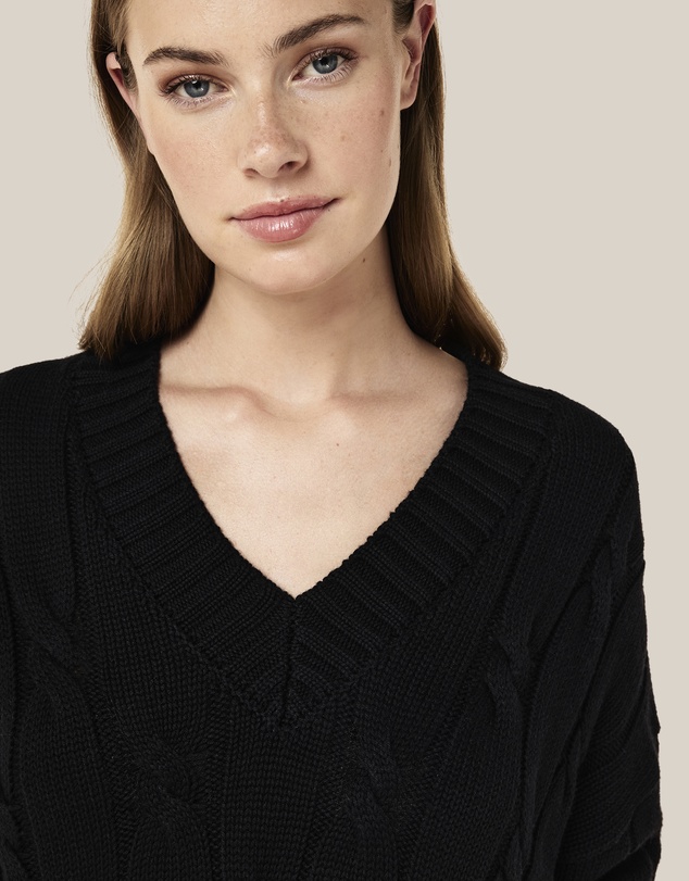 Papinelle - Cotton Cashmere Cable V-Neck Jumper