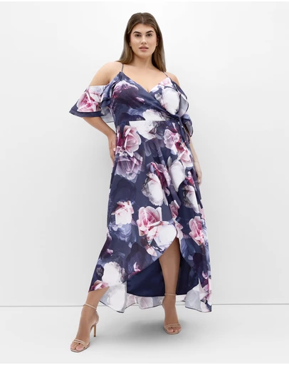 City Chic - Plus size Miss Jessica Print Maxi Dress - poseidon blue