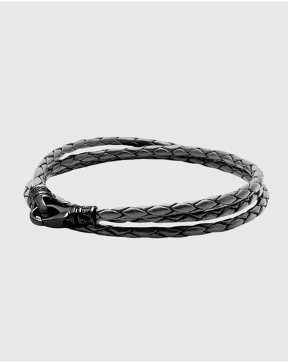 Nialaya Jewellery - Men's Grey Metallic Wrap Around Leather Bracelet