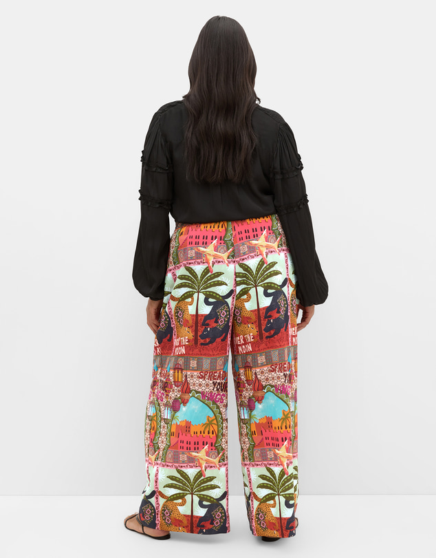 City Chic - Plus size Capri Paradise Print Wide Leg Pant - terracotta