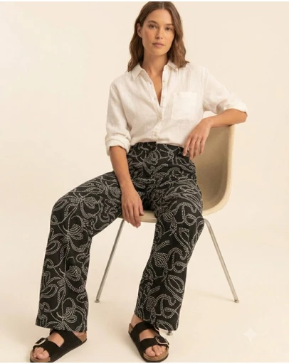 Emme | Max Mara Group - Black Embroidered Cotton Linen Blend Trousers