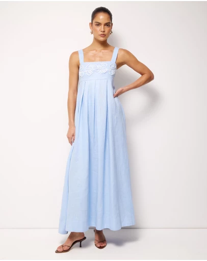 AERE - Quinn Embroidered Linen Maxi Dress