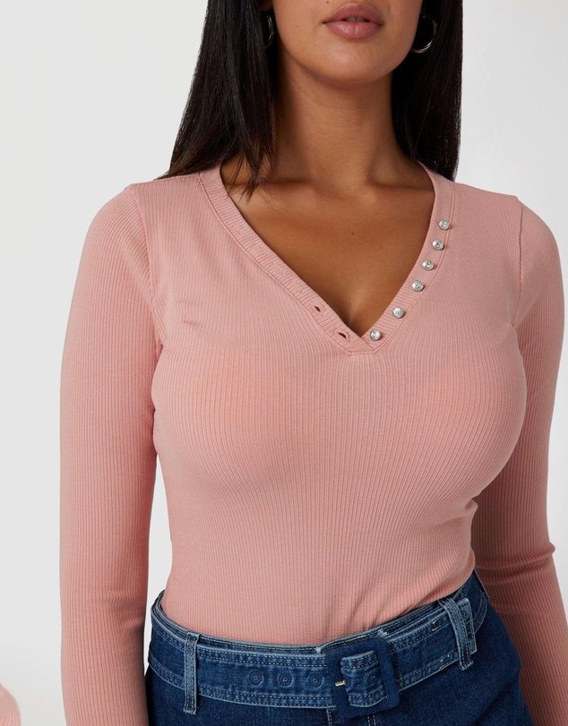 GUESS - LS Kyla Rib Henley Top