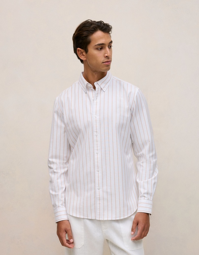 Trenery - Regular Fit Yarn Dyed Stripe Oxford Shirt in White