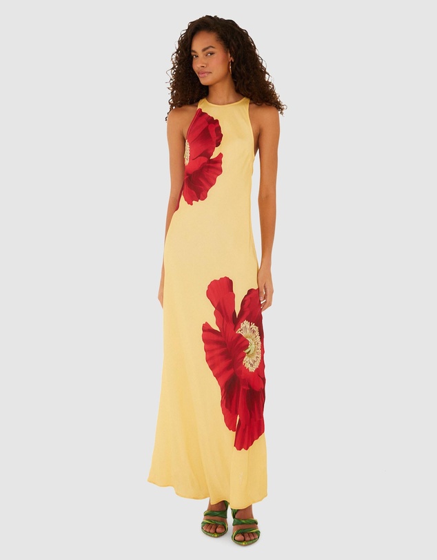 Farm Rio - Poppy Flowers Light Yellow Sleeveless Maxi Dress