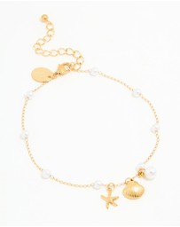 Lovisa - Waterproof Gold Plated Stainless Steel Pearl Star & Shell Charm Anklet
