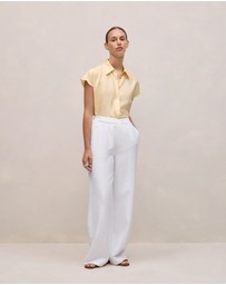 Trenery - Silk Twill Cap Sleeve Shirt in Butter