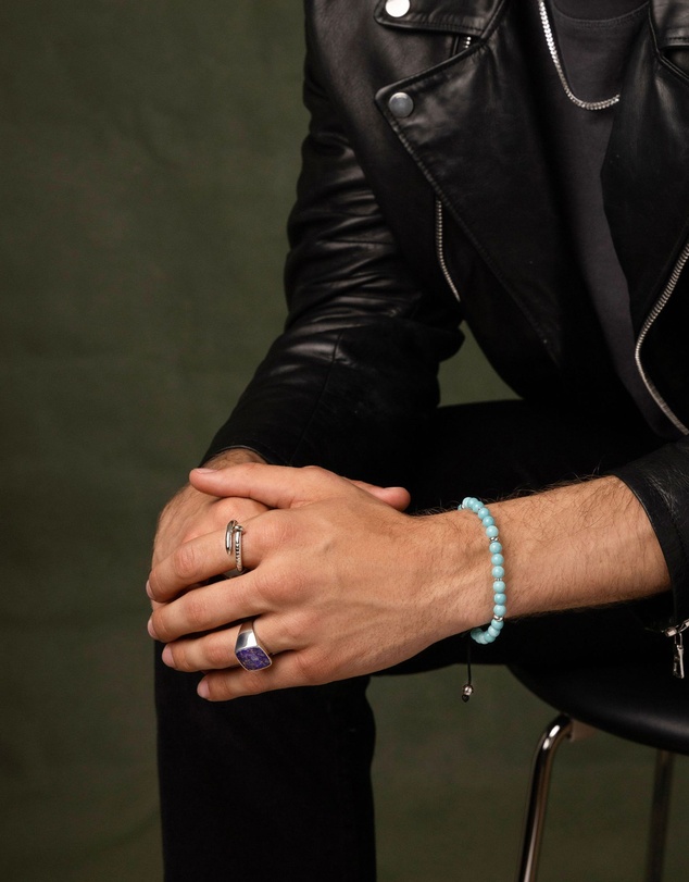 Nialaya Jewellery - Men's Beaded Bracelet with Turquoise and Silver