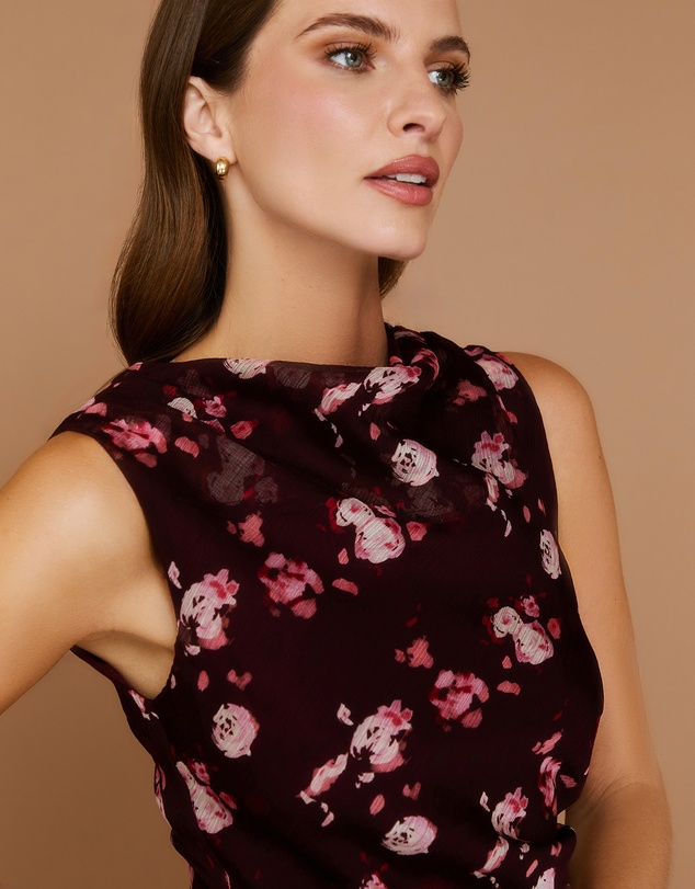 Six Stories - Floral Coursage Ruched Mini Dress with Drape