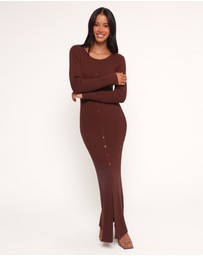 Petal & Pup - Marshall Button Through Knit Maxi Dress - Chocolate
