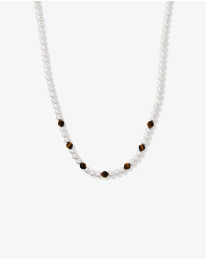 Michael Hill - Cultured Freshwater Pearl & Tiger Eye Necklace in Sterling Silver