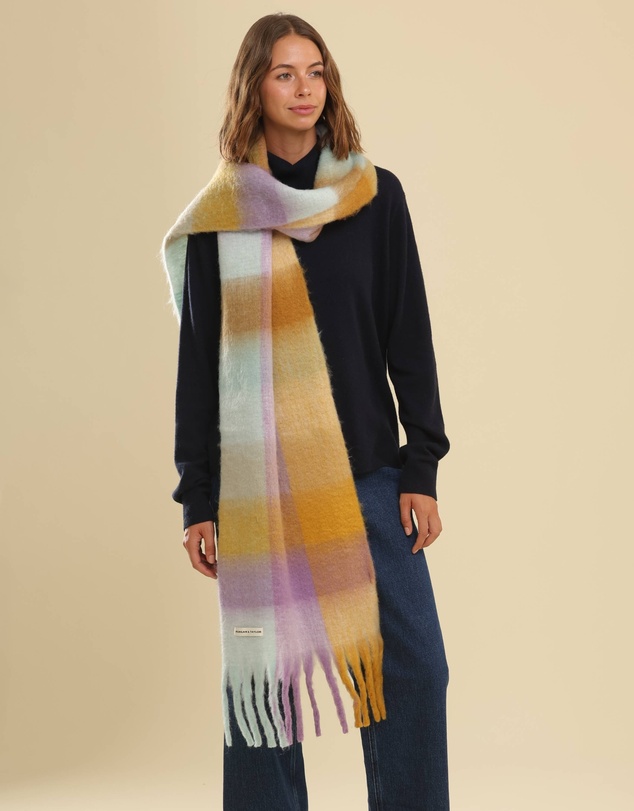 Morgan & Taylor - Emma Chunky Check Scarf Purple & Citrus Orange