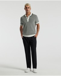 Calibre - Textured Stripe Knit Polo Grey