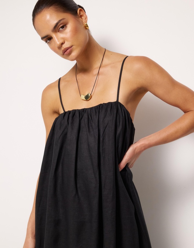 AERE - Liv Linen Gathered Neckline Midi Dress