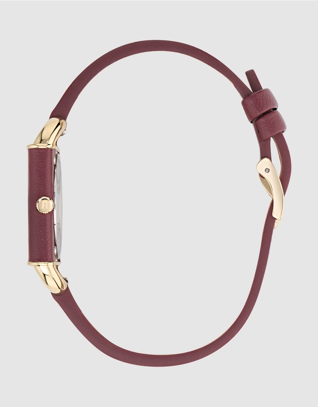 Furla - Arco Square Gold-Tone Dark Red Leather Watch