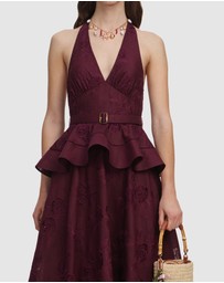 Self Portrait - Linen Peplum Midi Dress