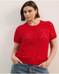 Atmos&Here Curvy - Hani Short Sleeve Open Knit Cardigan