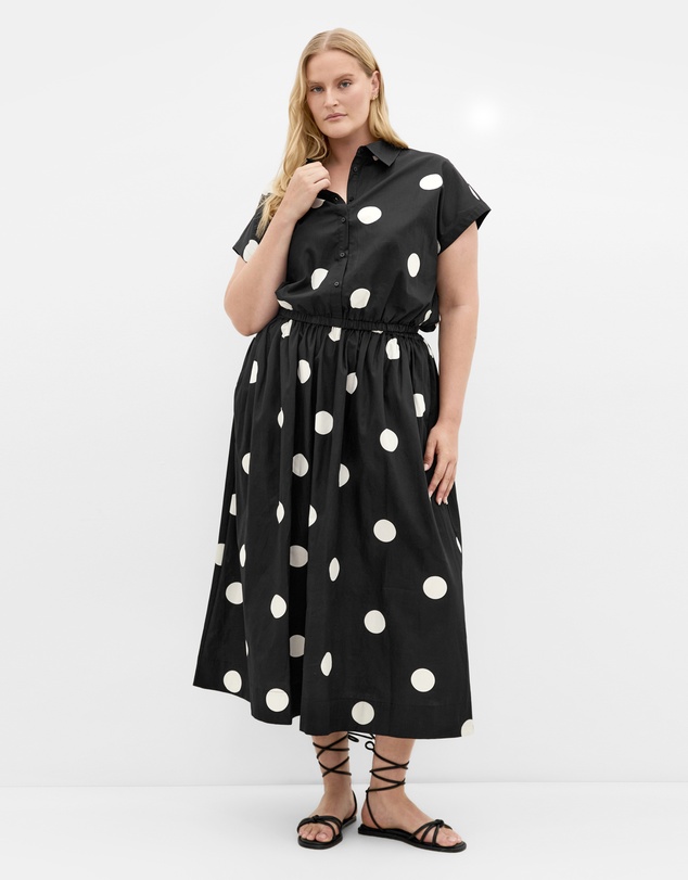City Chic - Vacay Polka Dot Print Shirt - black