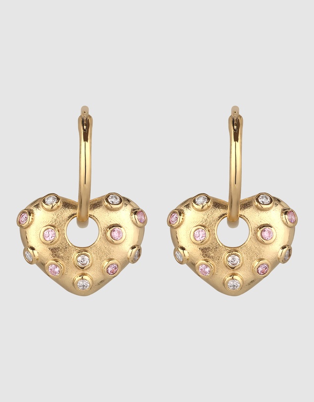 Elli Jewelry - Crystal Heart Charm Hoop Earrings in Gold-Plated 925 Silver