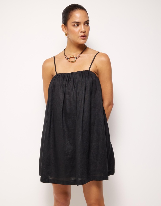 AERE - Liv Linen Gathered Neckline Mini Dress