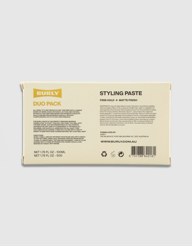 BURLY - DUO Pack - Styling Paste - Firm Hold - Matte Finish - Australian Made