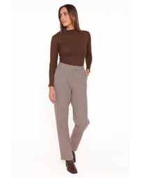 Petal & Pup - Jessie Straight Leg Trouser Pants - Brown Houndstooth