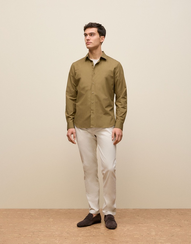 Trenery - Tailored Fit Cotton Poplin Shirt in Dark Khaki
