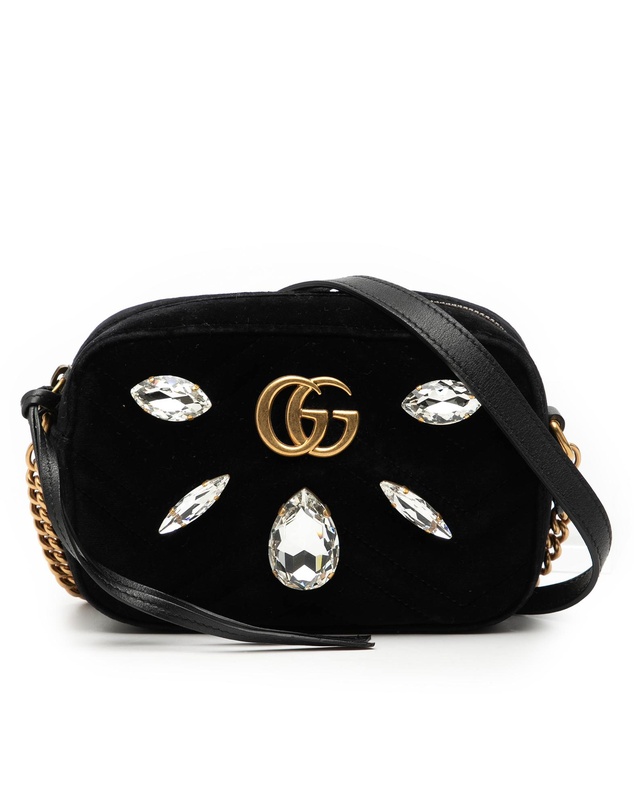 Pre-Loved by Azura Reborn - Pre-Loved Mini GG Marmont Crystal Embellished Matelasse Velvet Crossbody