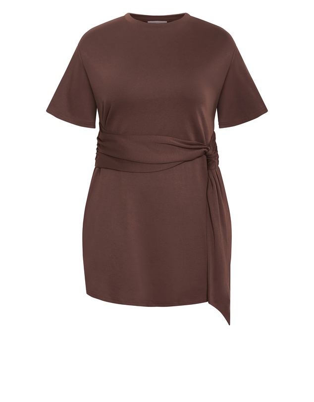City Chic - Plus size Gina Waist Detail Mini Dress - chocolate