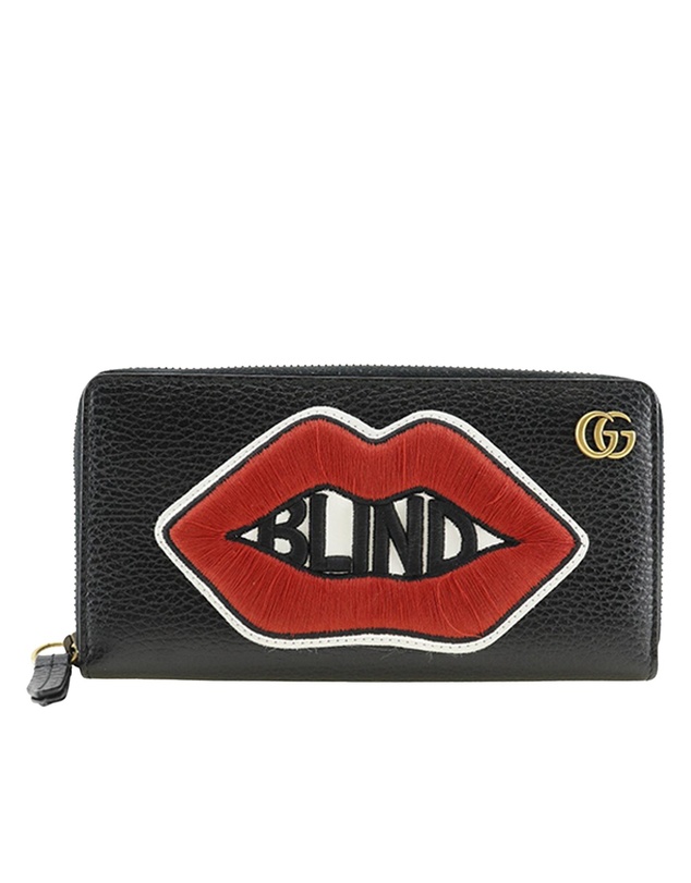 Pre-Loved by Azura Reborn - Pre-Loved GG Marmont Pebbled Calfskin Embroidered Blind For Love Zip Around Wallet