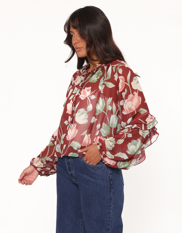 Petal & Pup - Hesper Ruffle Top - Red Tulip Floral