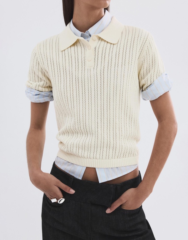 M.N.G - Openwork Knitted Polo-Neck Sweater