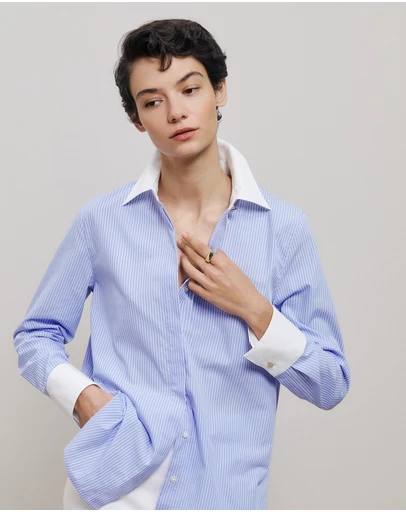 Trenery - Jacquard Stripe Contrast Shirt in Vivid Blue