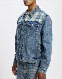 Scotch & Soda - Denim Trucker Jacket With Contrast Check Panelling