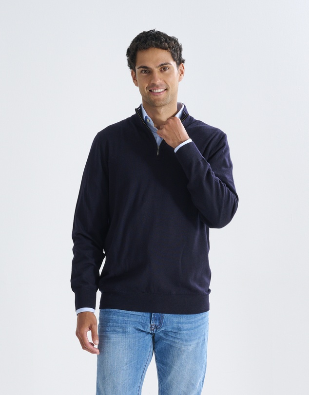 3 Wise Men - 3 Wise Men Harvey Zip Neck Merino Knit - Navy