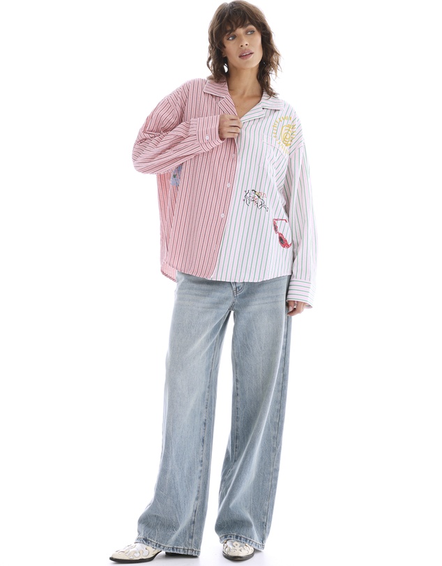 THE TALES - Half n Half Illustrated Soleil Stripe Shirt