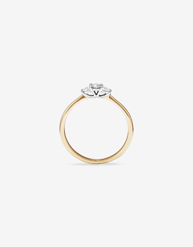 Michael Hill - 0.15 Carat TW Three Stone Round Brilliant and Oval Cut Diamond Promise Ring in 10kt Yellow and White Gold