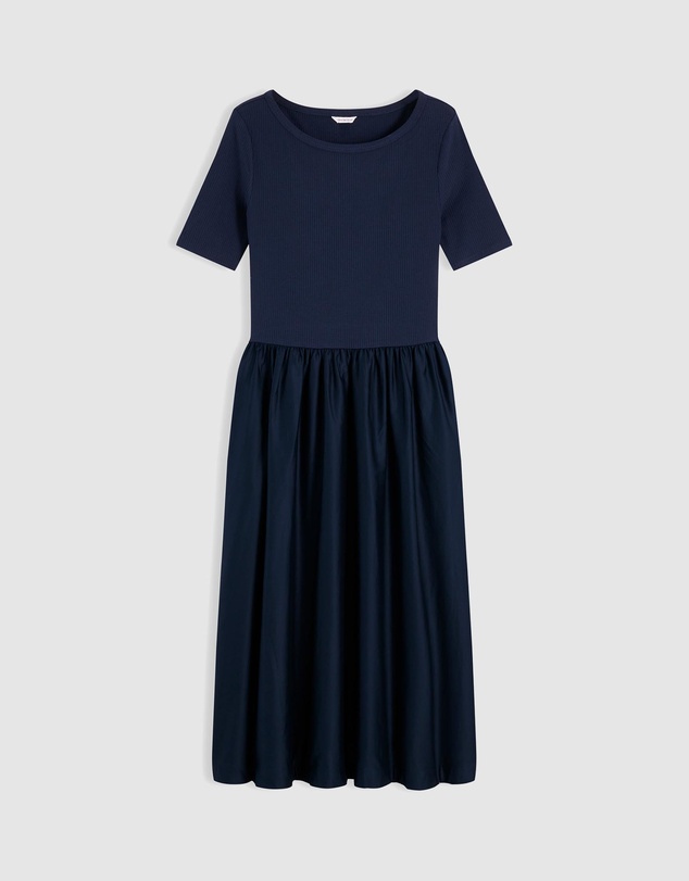 Tommy Hilfiger - Gold-Tone Button Ribbed Midi Flare Dress