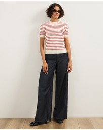 Atmos&Here - Short Sleeve Fine Knit Stripe Top