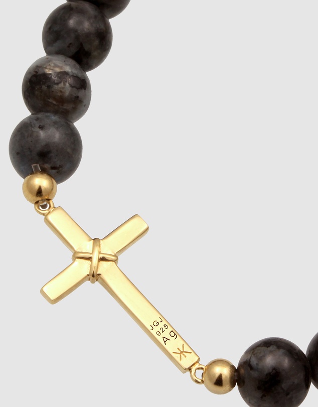 Kuzzoi - ICONIC EXCLUSIVE - Lavakite Bead Bracelet with Cross in Gold-Plated 925 Sterling Silver