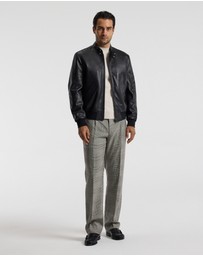 Calibre - Stand Collar Leather Bomber Jacket Black