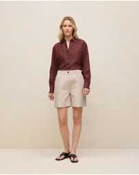 Trenery - Yarn Dyed Stretch Cotton Tailored Short in Flax