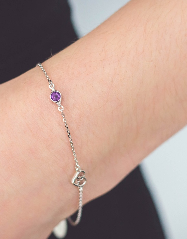 Georgini - Natural Amethyst And Two Natural Diamond February Silver Bracelet