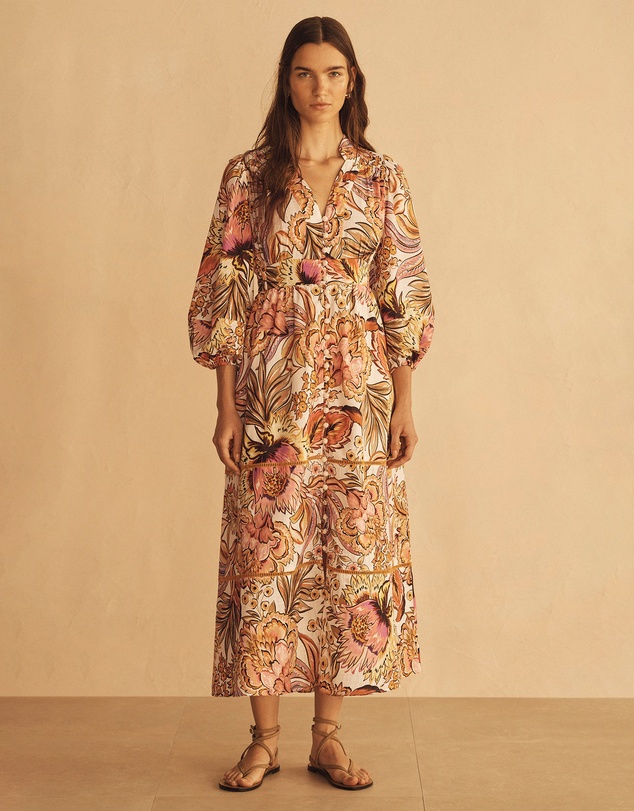 AUR OCEA - Bel Fiore Blousson Tiered Midi Dress