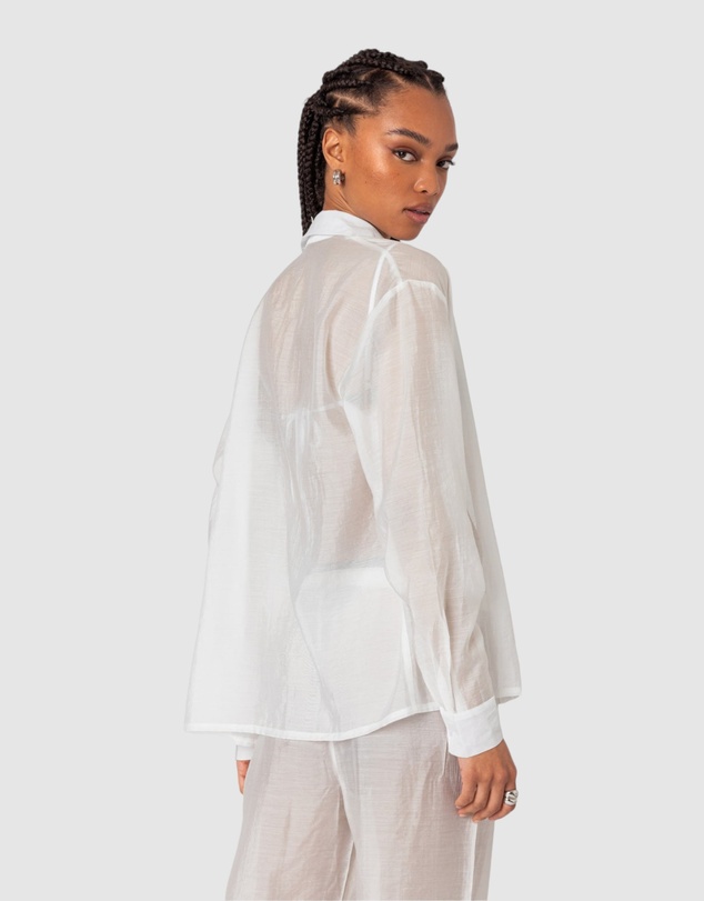 EDIKTED - Breezy Oversized Sheer Button Up Shirt