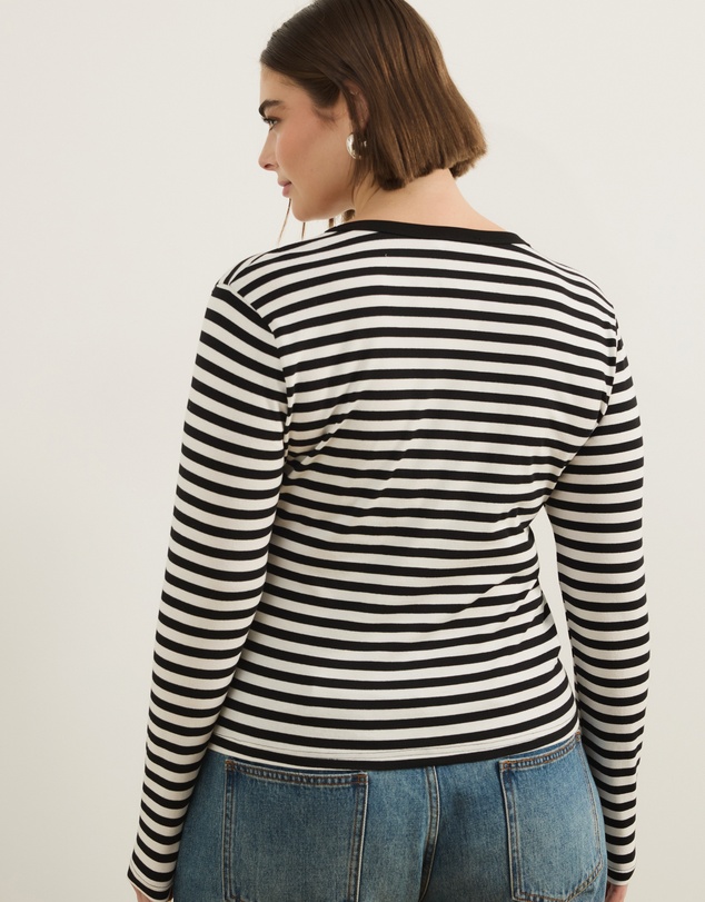 Atmos&Here Curvy - Deep V-Neck Long Sleeve T-Shirt