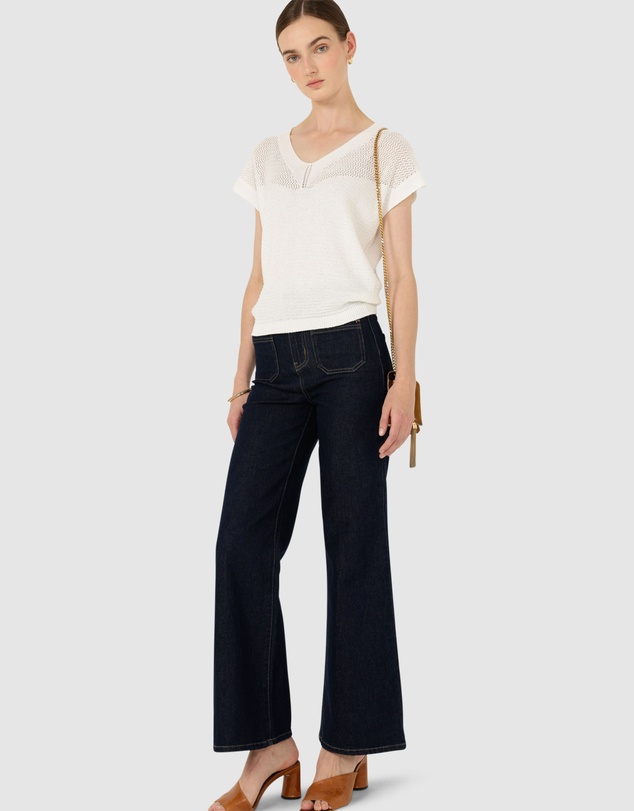 SACHA DRAKE - V Neck Mesh Knit Top