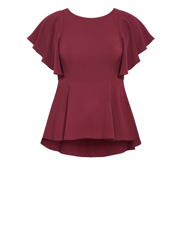 City Chic - Plus size Romantic Mood Peplum Top - berry