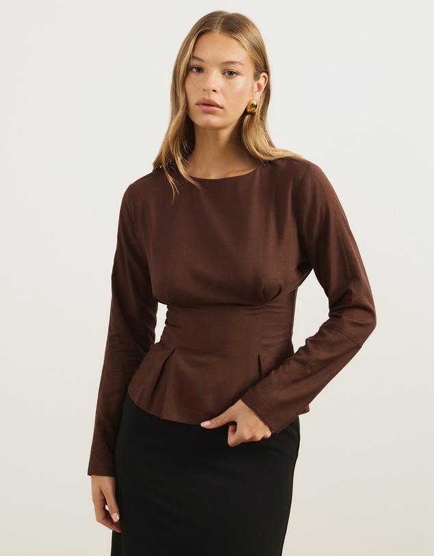 Atmos&Here - Sapna Linen Blend Long Sleeve Pintuck Blouse