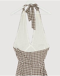 Revibe - Repaired AERE Nolana Gingham Halter Maxi Dress - AU 8